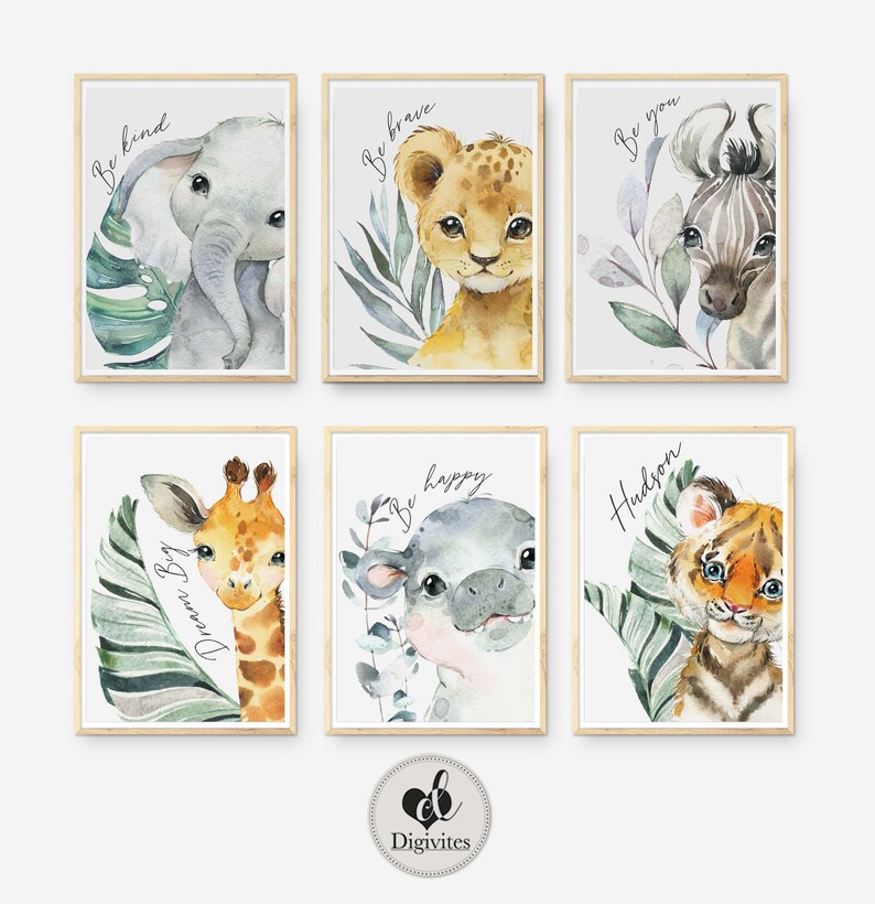 Unisex nursery decor. Boho Watercolour Safari Animals wall Etsy