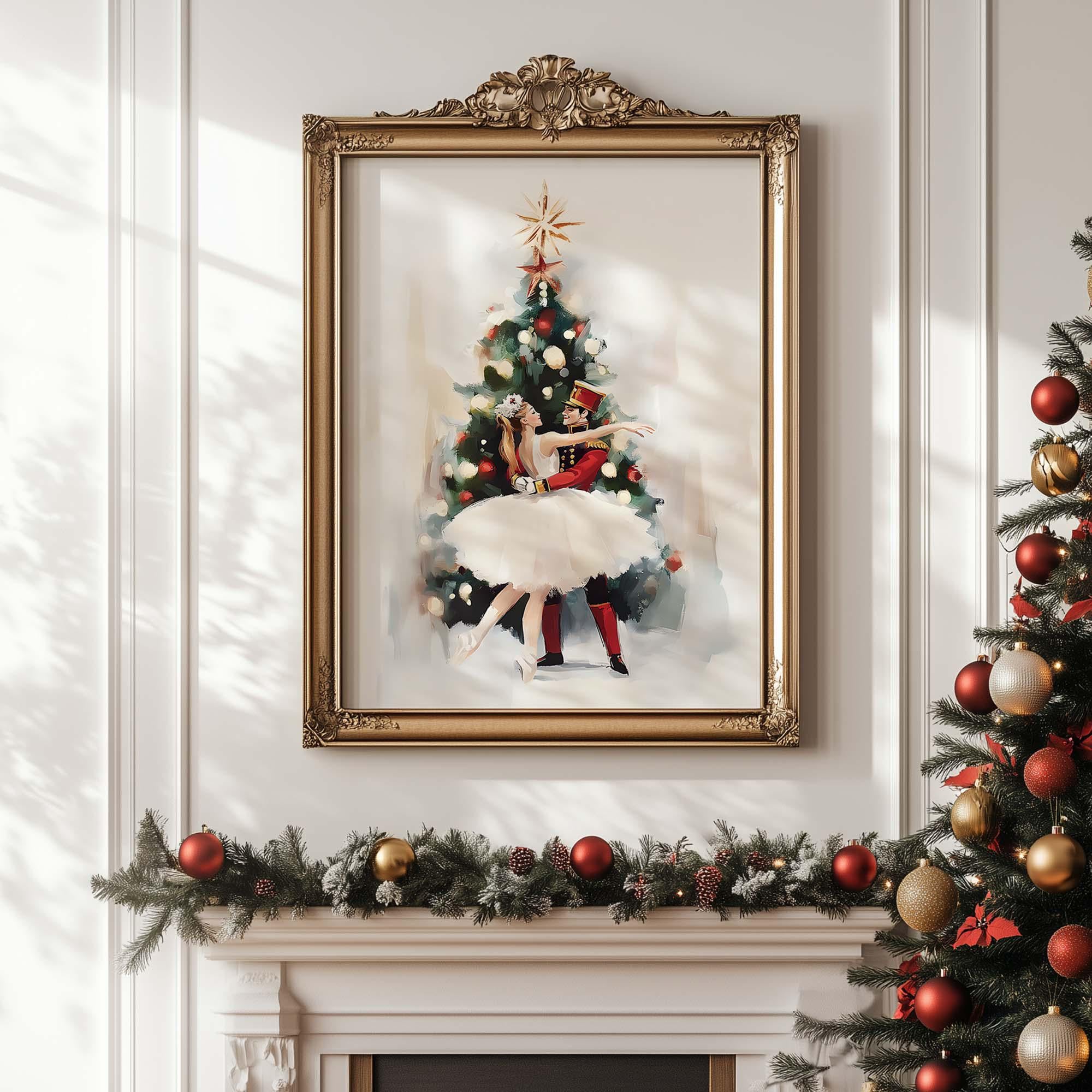 Vintage Christmas Wall art print, Nutcracker Ballet Christmas Print, Christmas Tree, Digital, Festive Christmas decor, Christmas printable