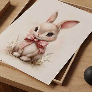DIGITALE Wand Kunst, Druckbare Wandkunst, Häschen mit Schleife, rosa Osterdeko, Osterdeko für Mädchen, Kinderzimmer Dekor
