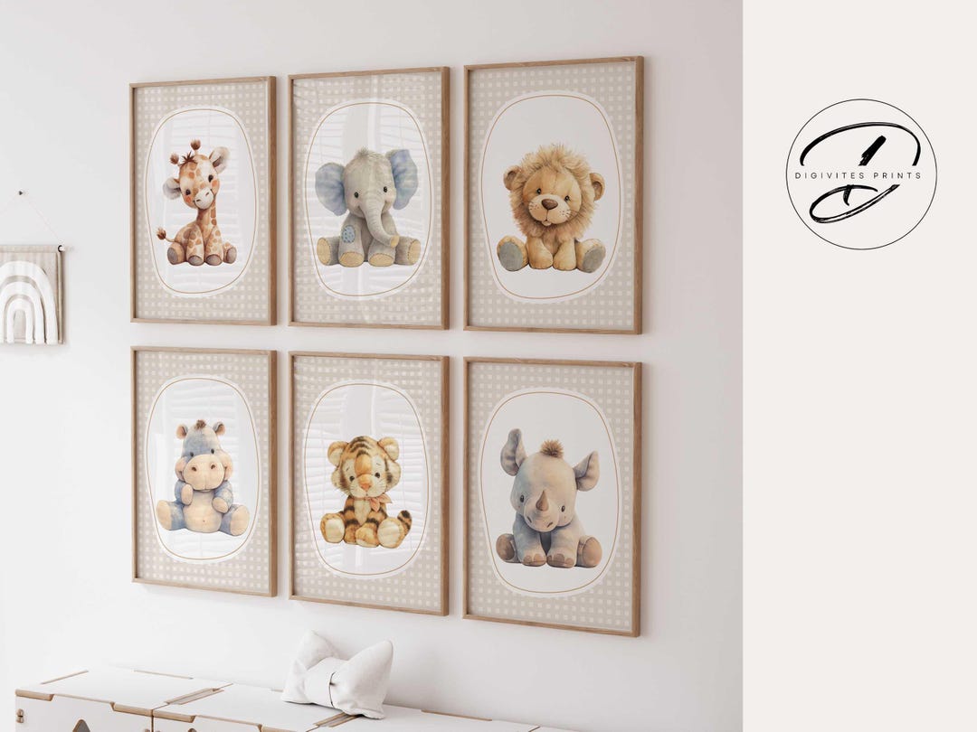 Safari Animal Nursery Prints Set of 6 Baby Animal Wall Art, Baby Shower ...