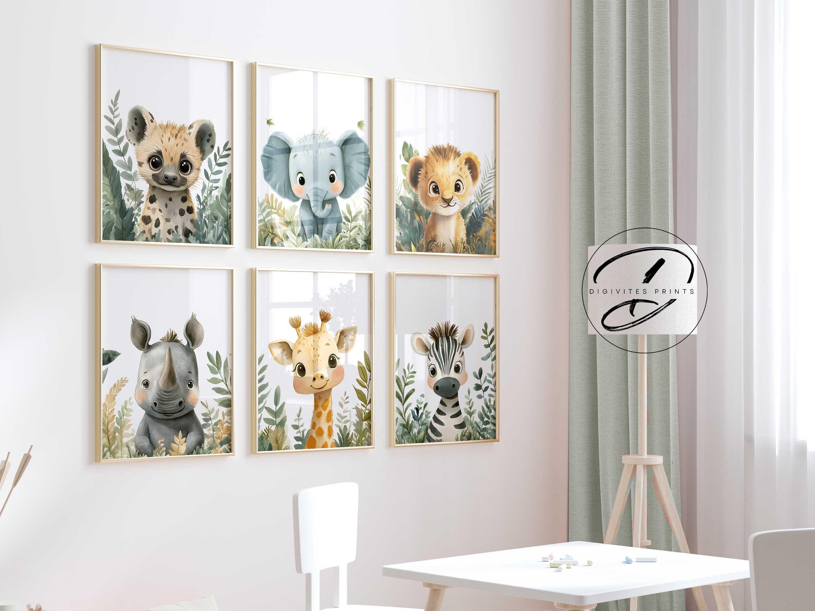 Printable Safari Nursery wall art prints, Baby animal prints, Nursery artwork, kids room wall art, set 6 Jungle nursery, Digital nursery art