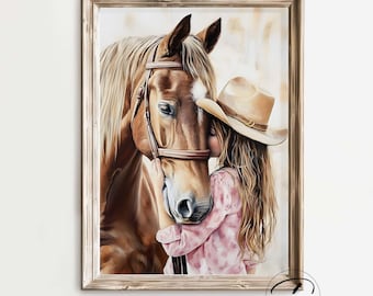Cowgirl Horse Nursery print, Cowgirl Nursery decor, Rustic Western nursery wall art, Girls bedroom decor, Vintage kids room, Southwest decor