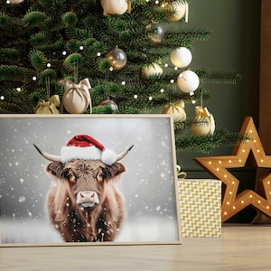 Highland Cow Christmas Wall art, Christmas Printable, Farmhouse holiday print, Festive wall art, Rustic holiday decor, Christmas Highland