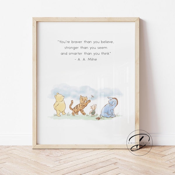 Classic Winnie the Pooh quote print. Gender Neutral Nursery wall art prints, Winnie-the-Pooh and friends inspirational quotes, new baby gift