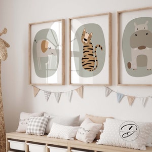 Safari Nursery Wall Prints, Nursery Decor, Boho Nursery Prints, Set of 3 Prints, Sage Green Nursery Prints, Nursery Wall Art, Printable Art