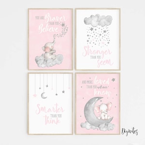 Girl nursery decor.  Baby Elephant Nursery Wall Art.  Set of four Nursery Wall prints.  You are loved more than you will ever know.