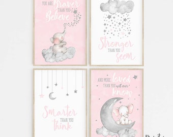 Girl nursery decor.  Baby Elephant Nursery Wall Art.  Set of four Nursery Wall prints.  You are loved more than you will ever know.