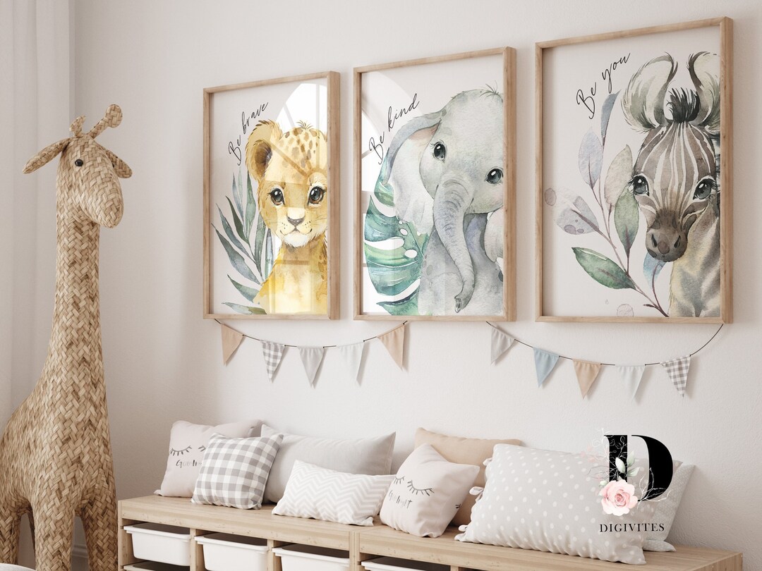 Set of 3 Safari Animal Nursery Wall Art Prints. Safari Nursery Decor ...