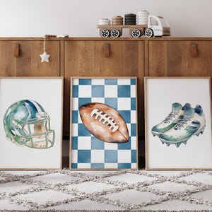 Retro Football Prints set of 3,  downloadable prints, American football prints, boys bedroom decor, Sports theme bedroom, Boys Nursery art