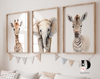 Safari Nursery decor, Safari nursery prints, Nursery wall art, Set of 3 Safari baby animal prints, ORIGINAL art, kids room decor,