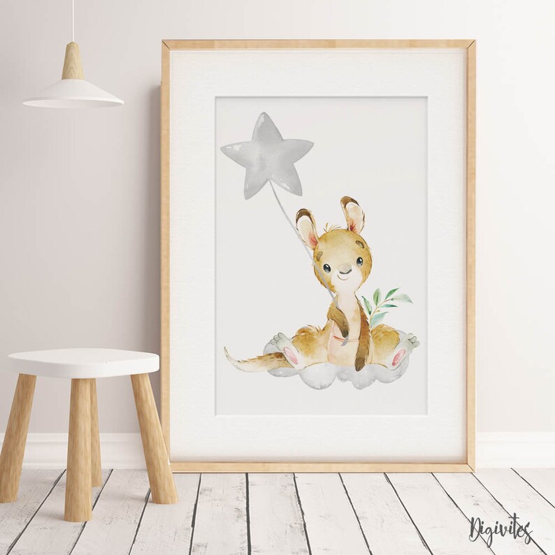 Nursery Wall Art Prints. Baby Nursery decor. Australian Nursery Art. Set of 3. Koala, Kangaroo, Platypus, Southern Cross, Clouds, Moon. star image 2