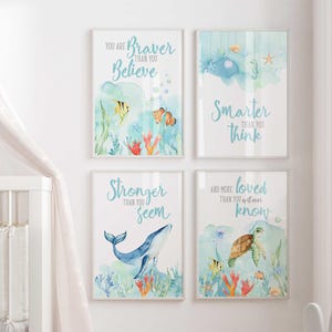 Sea Life Marine animal wall art, inspirational quote print, child&#39;s bedroom decor, Nursery wall art, ocean themed nursery, baby room art
