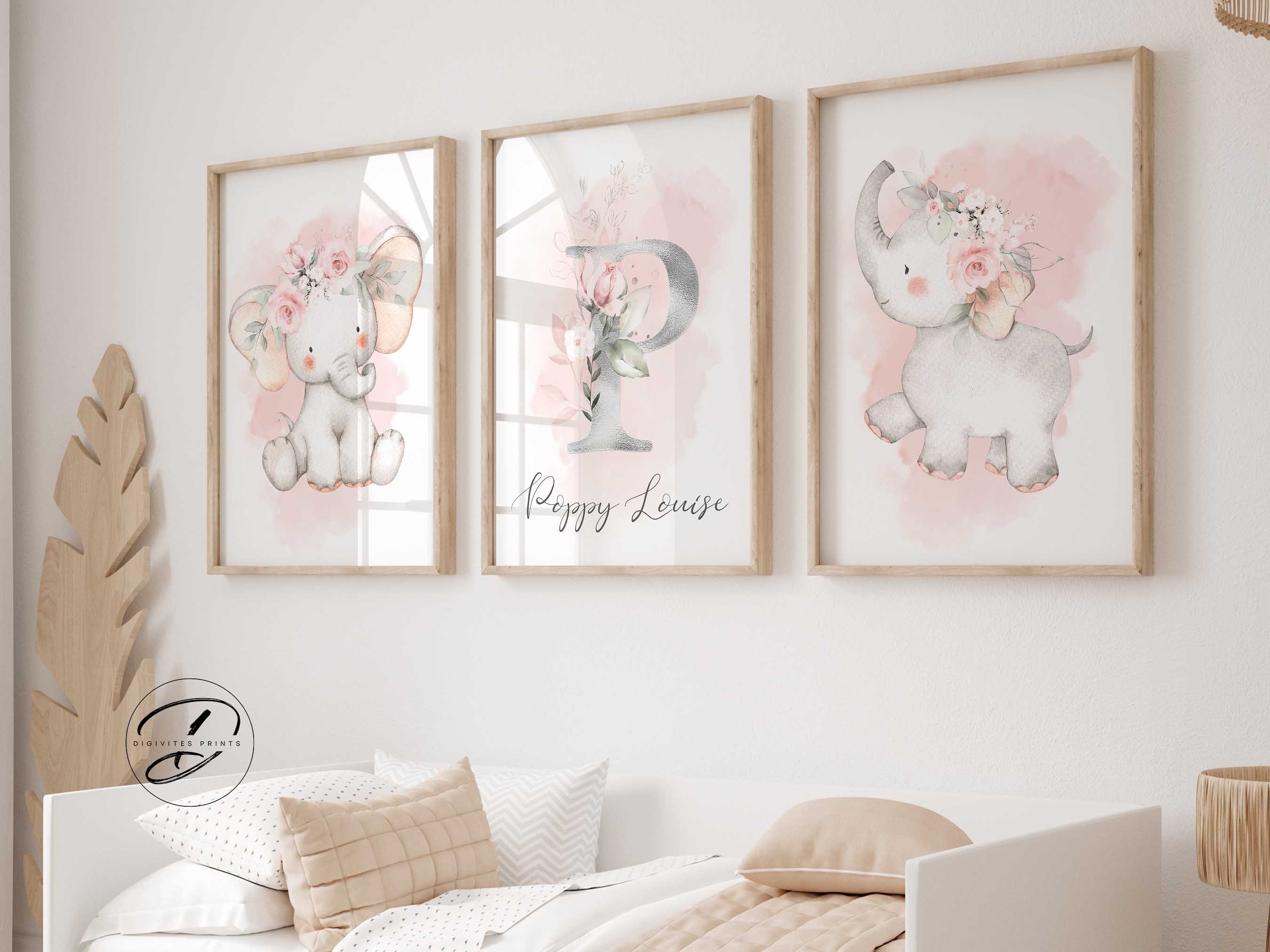Boho Safari Elephant Nursery Print, Floral Watercolor, Custom Name - Etsy, image size:2700x2025
