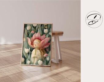 デジタル妖精の庭プリント、子供用妖精プリント、保育園の壁アート