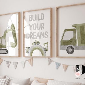 Construction Wall art, Vehicle prints, Transportation, Build your dreams, Nursery wall art, truck wall art, boys nursery decor, Digital art