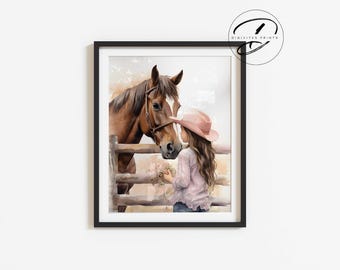 Cowgirl and Horse Nursery Print, Western Wall Art
