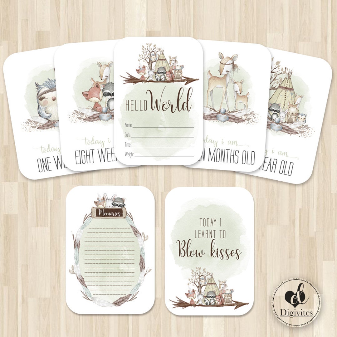 Woodland Animals Baby Milestone Cards | Boho Photo Props - Etsy