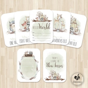 Cartes bébé étape importante | 40 cartes Jalon et Moments | Accessoires photo | Cartes d'étape unisexes | Cadeau baby shower |  Animaux des bois