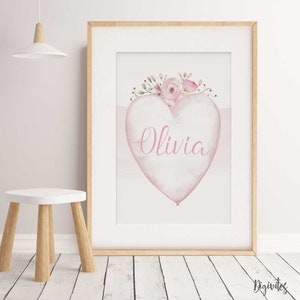 Baby, Girl nursery decor. Floral Nursery wall art Print. Little Girls bedroom. Name Art Print, Floral Heart Boho Nursery Decor