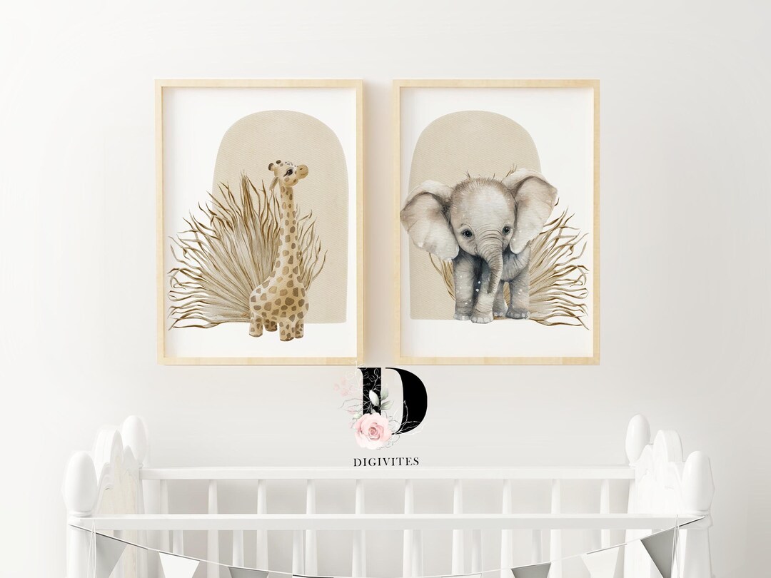Gender Neutral Boho Safari Animal Nursery Bedroom Wall Art Prints. Set ...