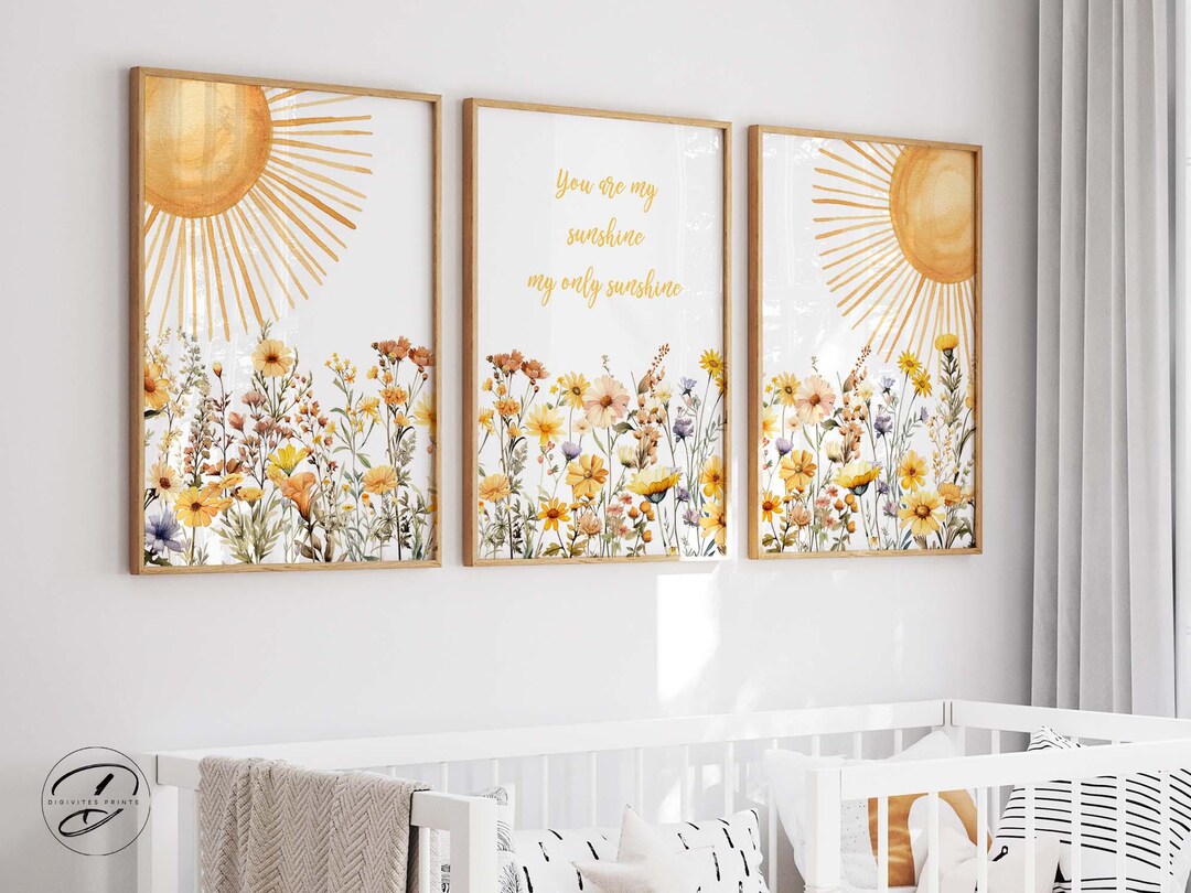 You Are My Sunshine Print, Wildflower Nursery Decor, Sun Print, Floral ...