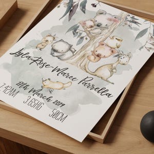Personalised Australian Animal prints, Baby Animal Nursery, Botanical Nursery, Custom Nursery sign, Koala Kangaroo, Printable wall art