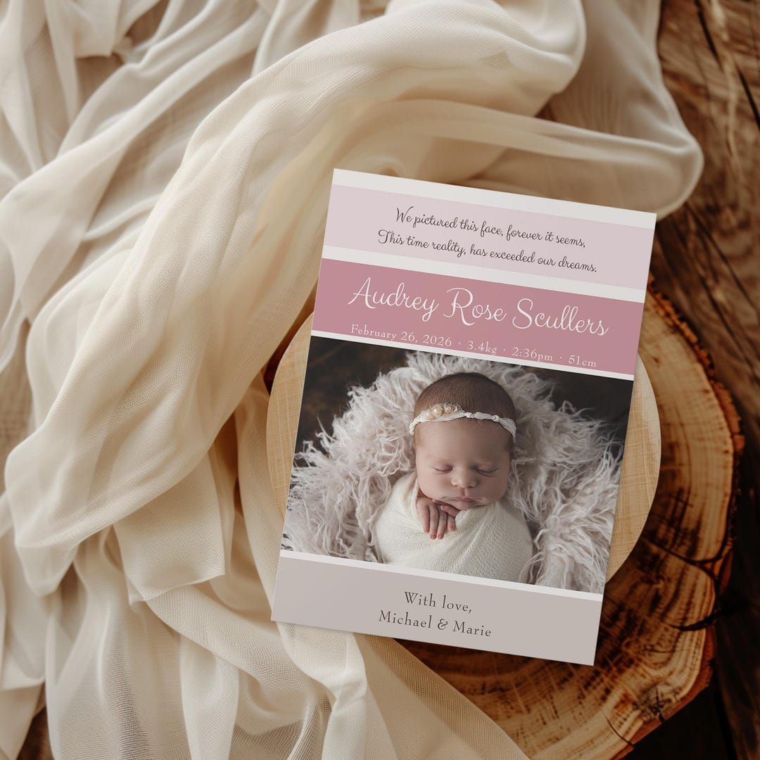 Classic Baby Birth Announcement Card, Personalised Newborn Photo Print ...