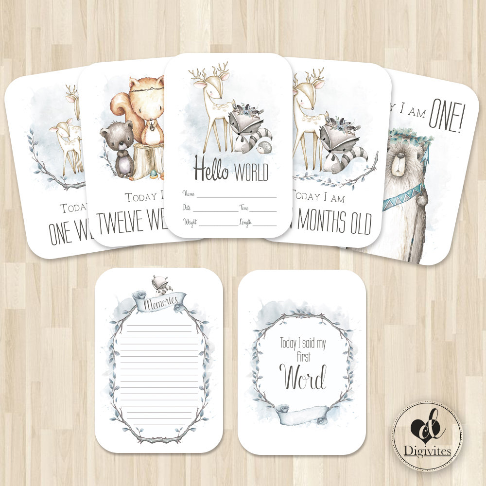 Woodland Animals Baby Milestone Cards | Photo Props - Etsy