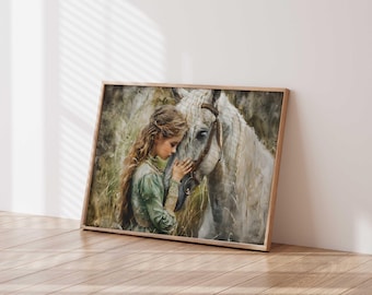 impression de fille cheval vintage, art mural équestre victorien (téléchargement numérique)