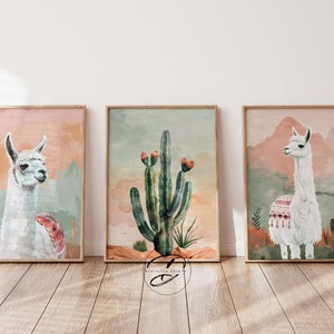 3er Set Boho Kunst Drucke für das Kinderzimmer, Kaktus Wandkunst, ORIGINAL Wandkunst Drucke, Mädchen Schlafzimmer Dekor, Lama Wandbilder, DIGITAL