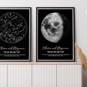 Individuell angefertigte Sternenkarte und Mondphase. 2er Set Digitaldrucke. Digitale Sternenkarte. Sternbildkarte. Geschenk für sie. Geschenk für Ihn. Sternenkarte