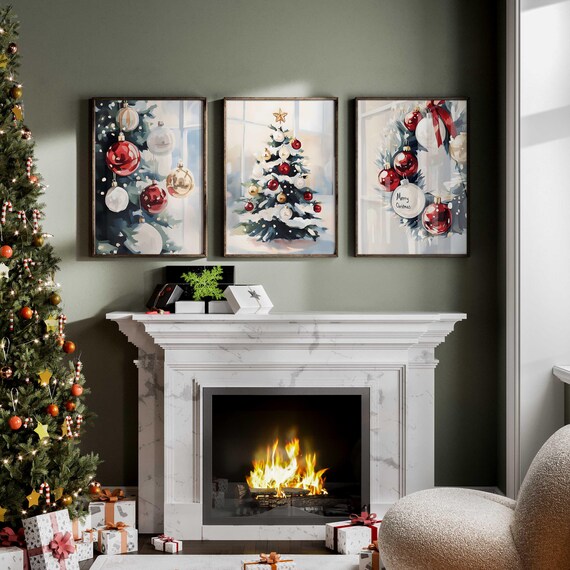 Vintage Christmas Tree Wall Art Canvas Print Victorian Christmas Holiday Wall Decor Winter Christmas Decoration 12x16 Unframed