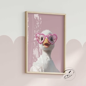 Adorable canard en rose, impression d'art mural pour chambre d'enfant, décoration d'animaux de la ferme, art pour chambre de bébé, impression de salle de jeux, décoration d'art mural de chambre de filles amusantes