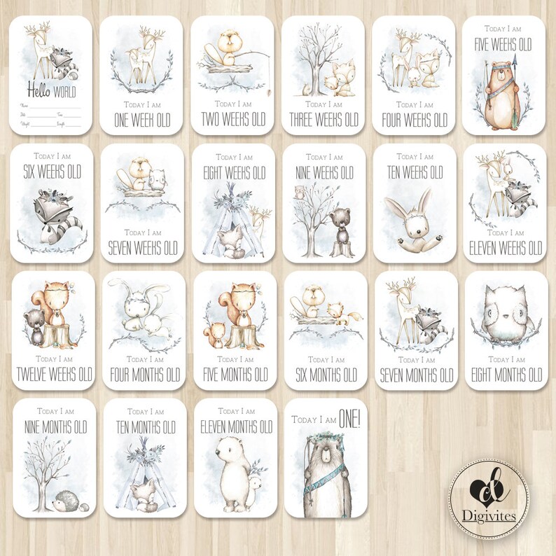 Woodland Animals Baby Milestone Cards | Photo Props - Etsy