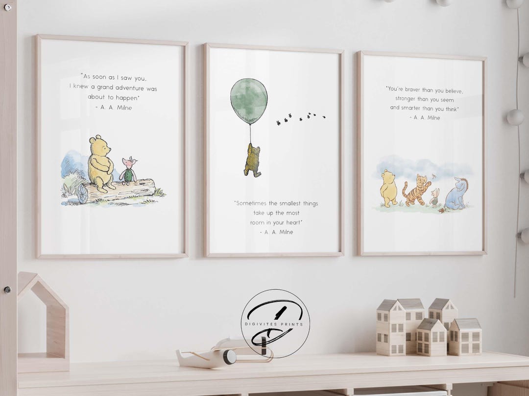 Classic Winnie-the-pooh Set of Gender Neutral Nursery,  Winnie-the-pooh Inspirational Quotes, New Baby Gift, Sage Green Nursery 