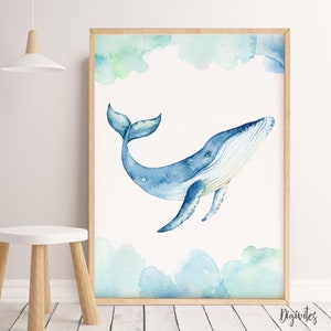 Girl, Boy nursery decor.  Marine Life Nursery wall art. Kids Bedroom Wall Art, Whale Wall Art, Watercolour Ocean, Unisex Print Watercolour