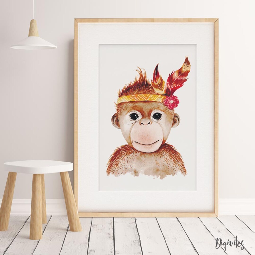 Watercolour Monkey Nursery Wall Art Print for Your Baby Girl Etsy