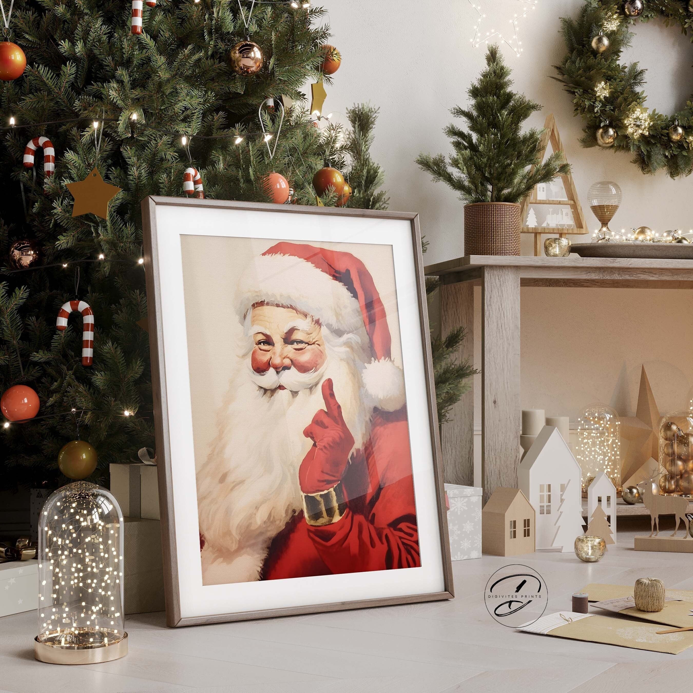 ヴィンテージ風の面白いサンタのクリスマスプリント、コテージコアの壁