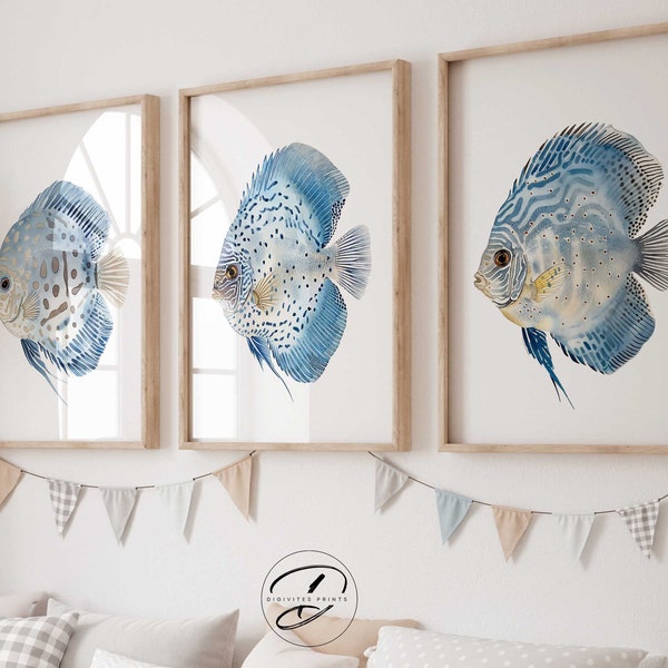 Set of 3 Fish wall art, Nursery wall art, Ocean wall art, Coastal decor, Beachy wall art, boys bedroom decor, Printable wall art, Nautical