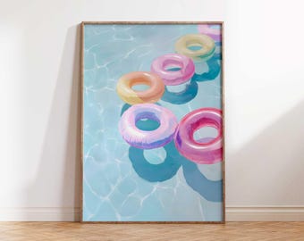 Pastel Pool Float Print: Summer Beach House Decor (Digital Download