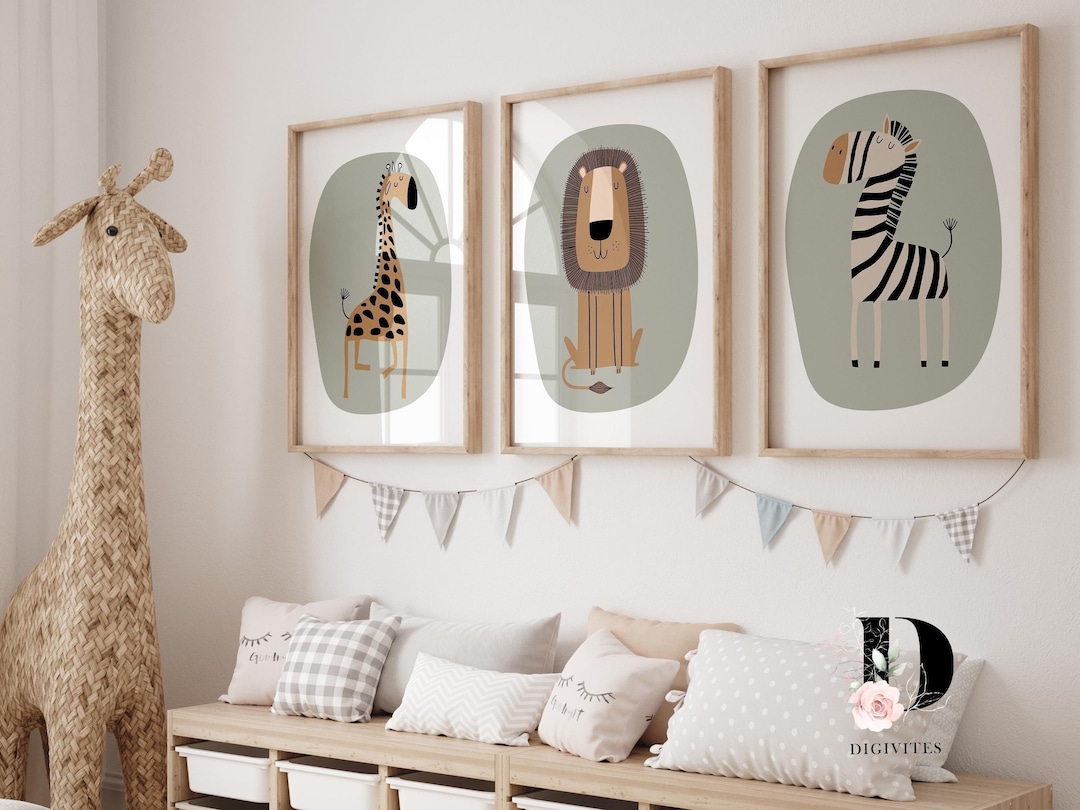 Safari Nursery Wall Prints, Nursery Decor, Boho Nursery Prints, Set of ...