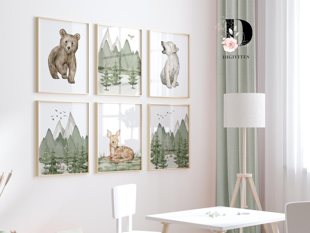 Sage Green Woodland Animal Nursery Prints, Nursery Decor, Nursery Wall