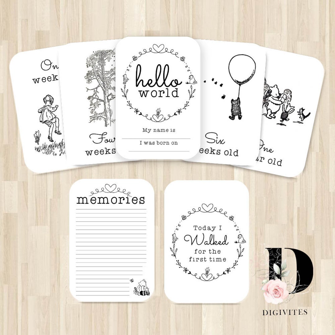 Classic Winnie the Pooh Baby Milestone Cards 40 Card Set, Photo Props ...