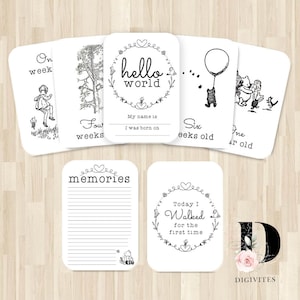 Ensemble classique de 40 cartes jalons Winnie l'ourson pour bébés, accessoires photo, cartes jalons, cadeau de baby shower, cadeau de naissance, faire-part de naissance