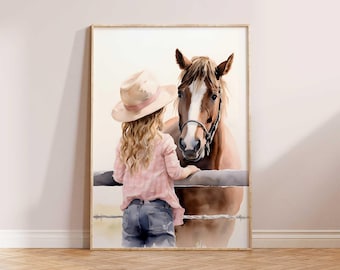 Cowgirl and Horse Nursery Print, Western Girls Bedroom Decor