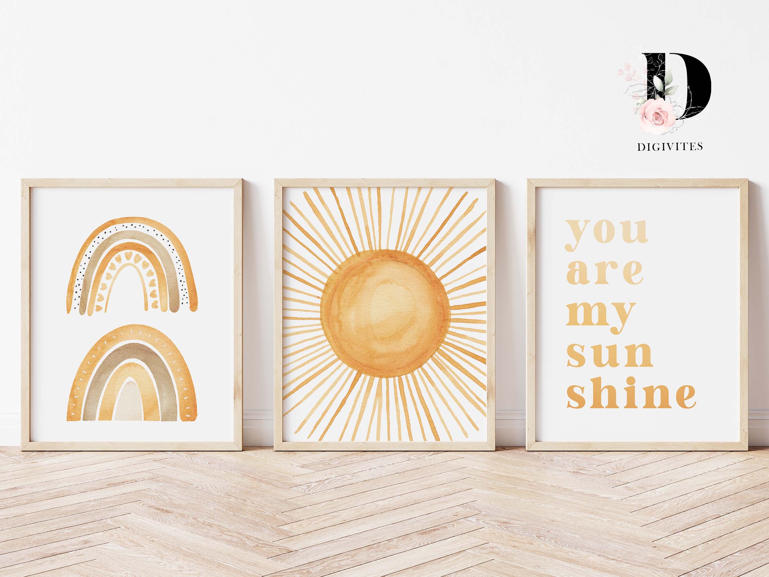 You Are My Sunshine Wall Art Set - Boho Nursery Decor, 2 Framed Posters With Wood Hanger, 12x16 Inches, Neutral - View #6