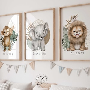 DIGITAL Safari Nursery Wall Prints, Nursery Decor, Jungle Nursery, Set of 3 Prints, Green nursery decor, Digital safari, toddler room decor