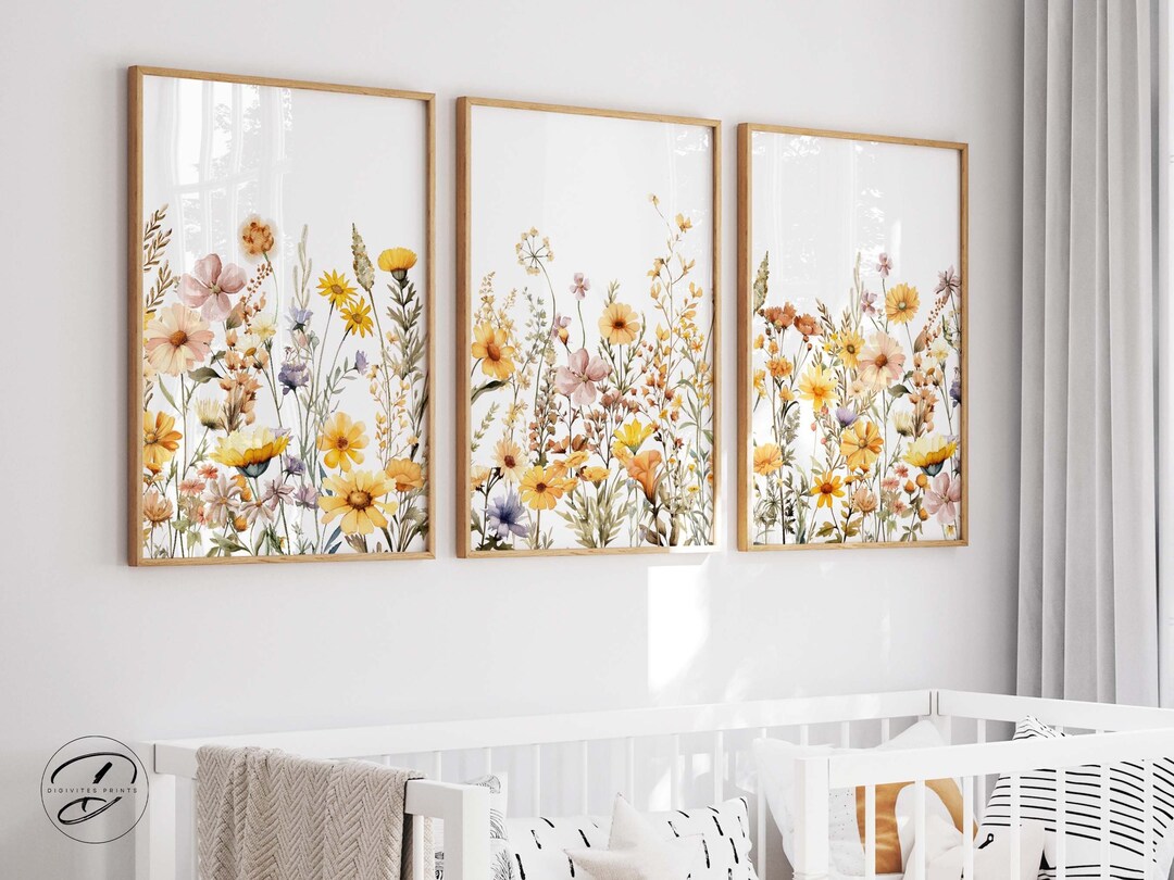Wildflower Nursery Print, Boho Floral Wall Art for Girl's Bedroom ...