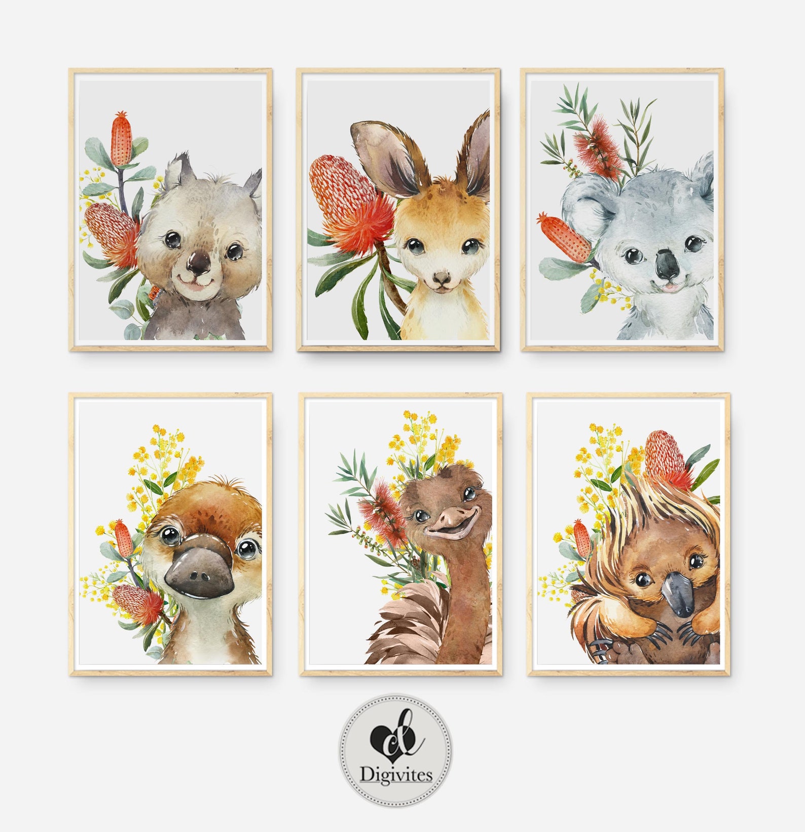 Unisex Nursery Decor. Australian Animal Wall Art. Set of Six Etsy