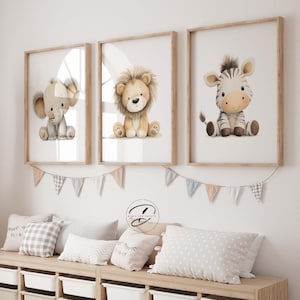 Plush Safari animal prints, Safari Nursery decor, Safari nursery prints, Nursery wall art, ORIGINAL art, kids room decor, Animal prints